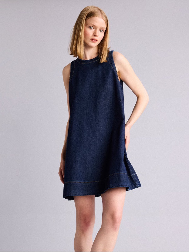 Sleeveless Dark Blue Denim Shift Dress - Nwt, Size M